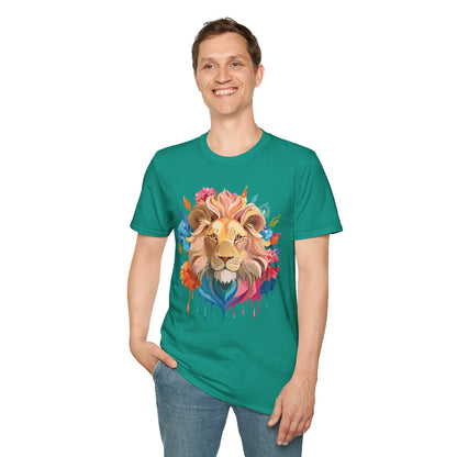 Lion Shirt Unisex Floral Lion Tee Gildan Softstyle 64000 Lightweight Cotton Tee