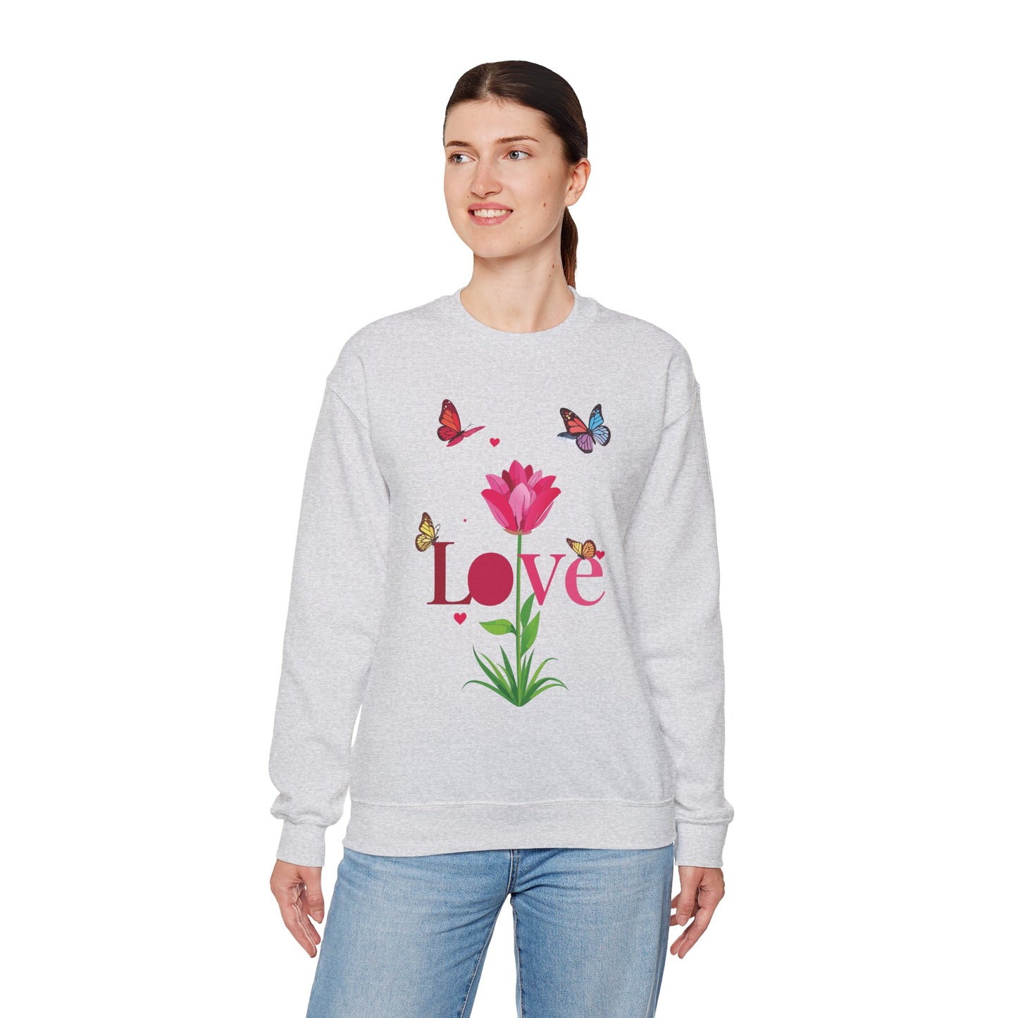 Unisex Floral Love Sweatshirt Floral Butterfly Design Cotton Poly Valentines Day