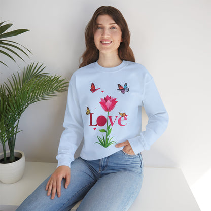 Unisex Floral Love Sweatshirt Floral Butterfly Design Cotton Poly Valentines Day