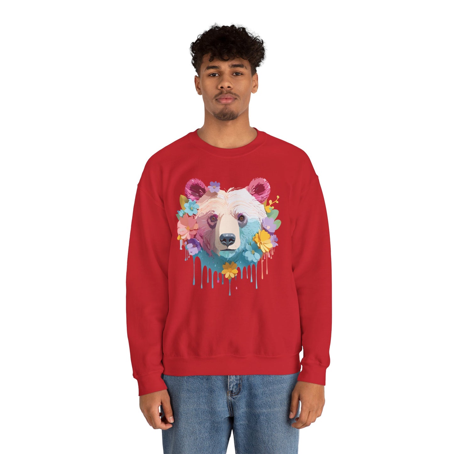 Unisex Floral Bear Sweatshirt, Animals Sweatshirt, Floral Sweatshirt, Art Design Sweatshirt