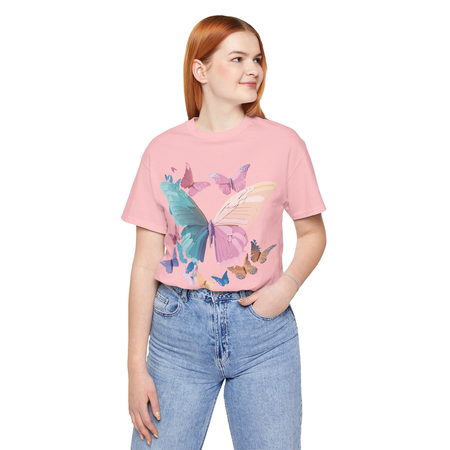 Natural Cotton Tee Shirt with Butterfly