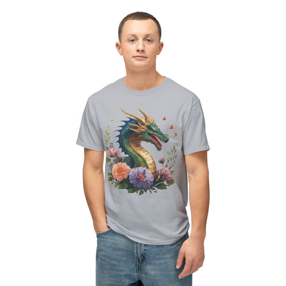 Dragon Art Design Shirt Unisex Cotton T Shirt Floral Print Tee