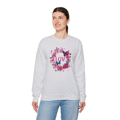 Unisex Floral Love Sweatshirt Butterfly Print 50 50 Cotton Poly Valentines Day