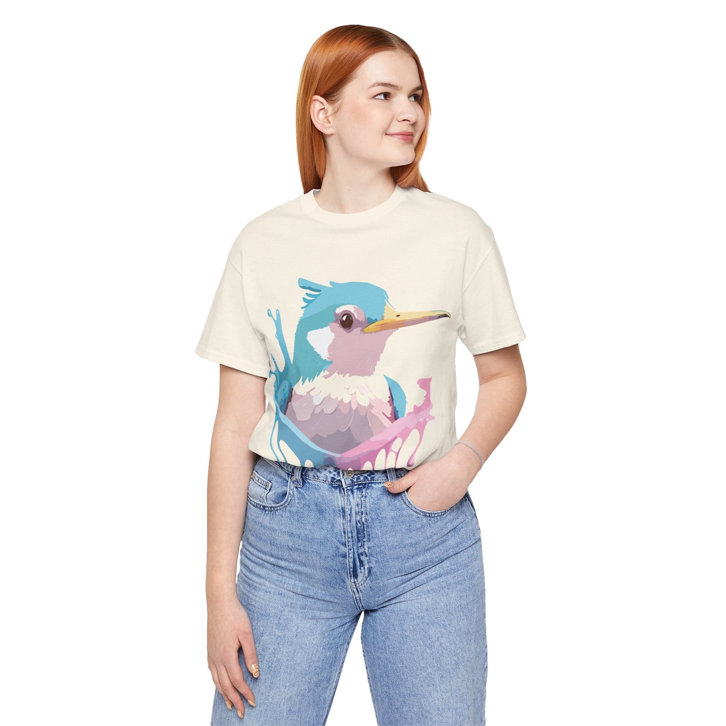 Natural Cotton Tee Shirt with Bird