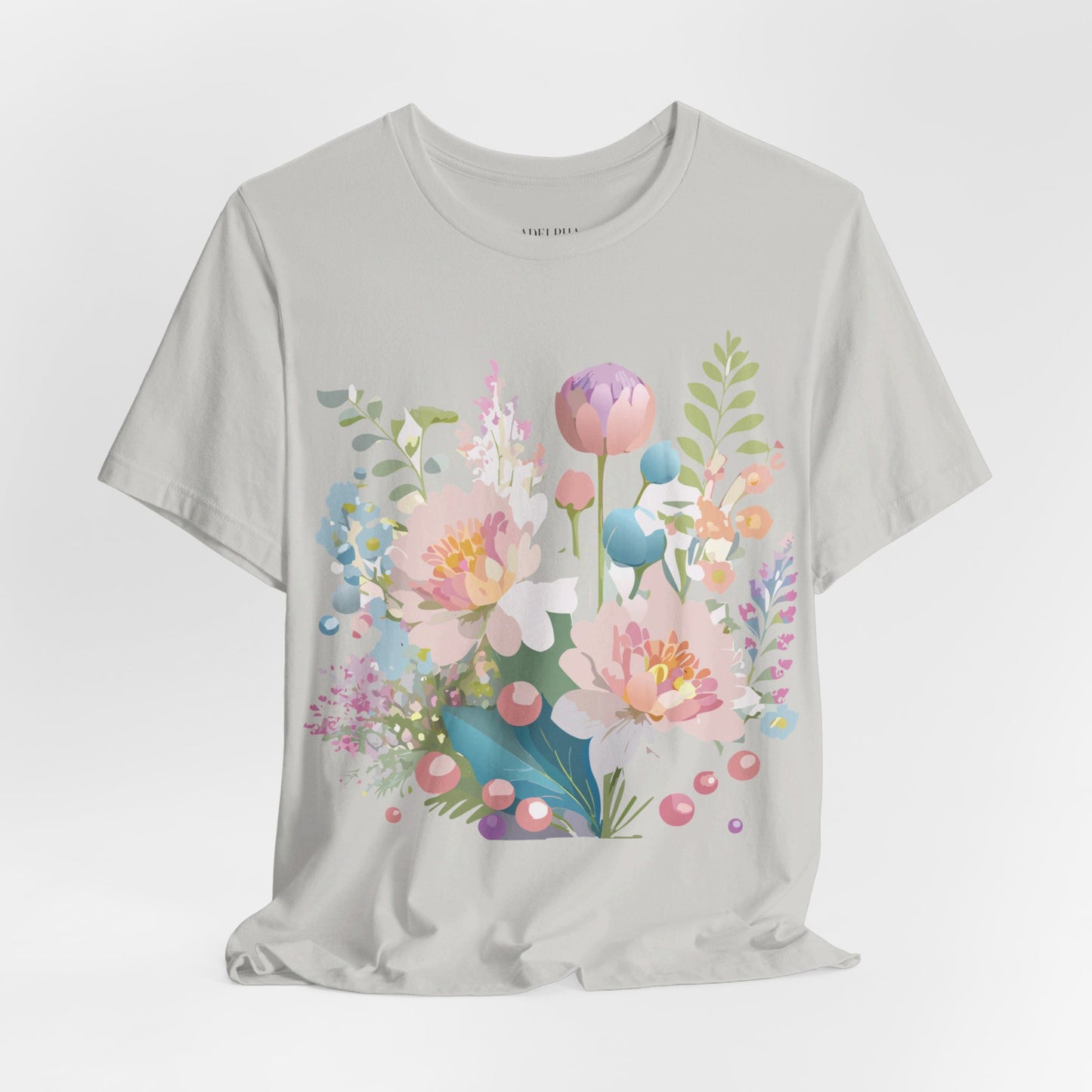 Natural Cotton Tee Shirt with Flowers