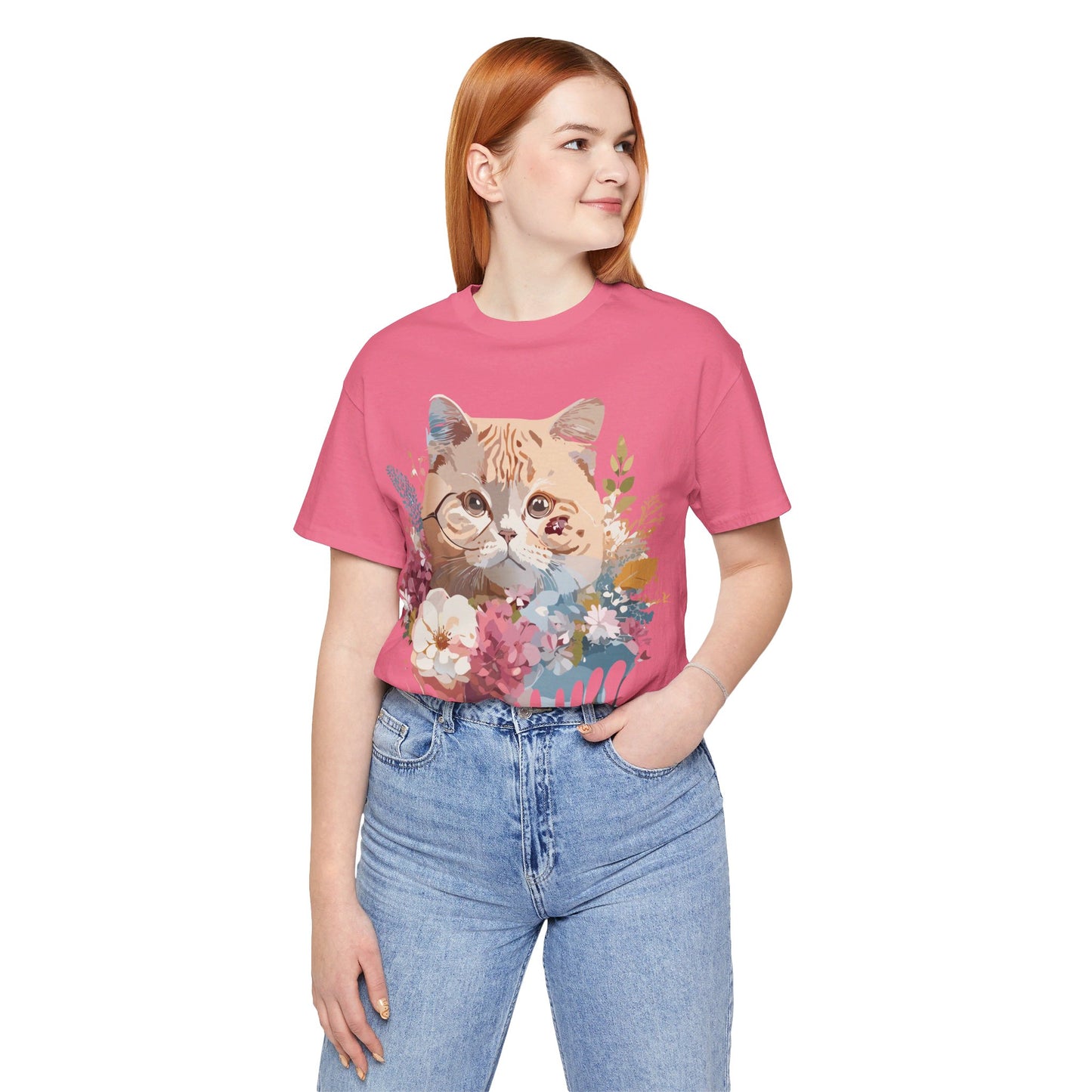 Natural Cotton Tee Shirt with Cat