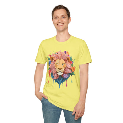 Lion Shirt Unisex Floral Lion Tee Animal Print Softstyle Tee