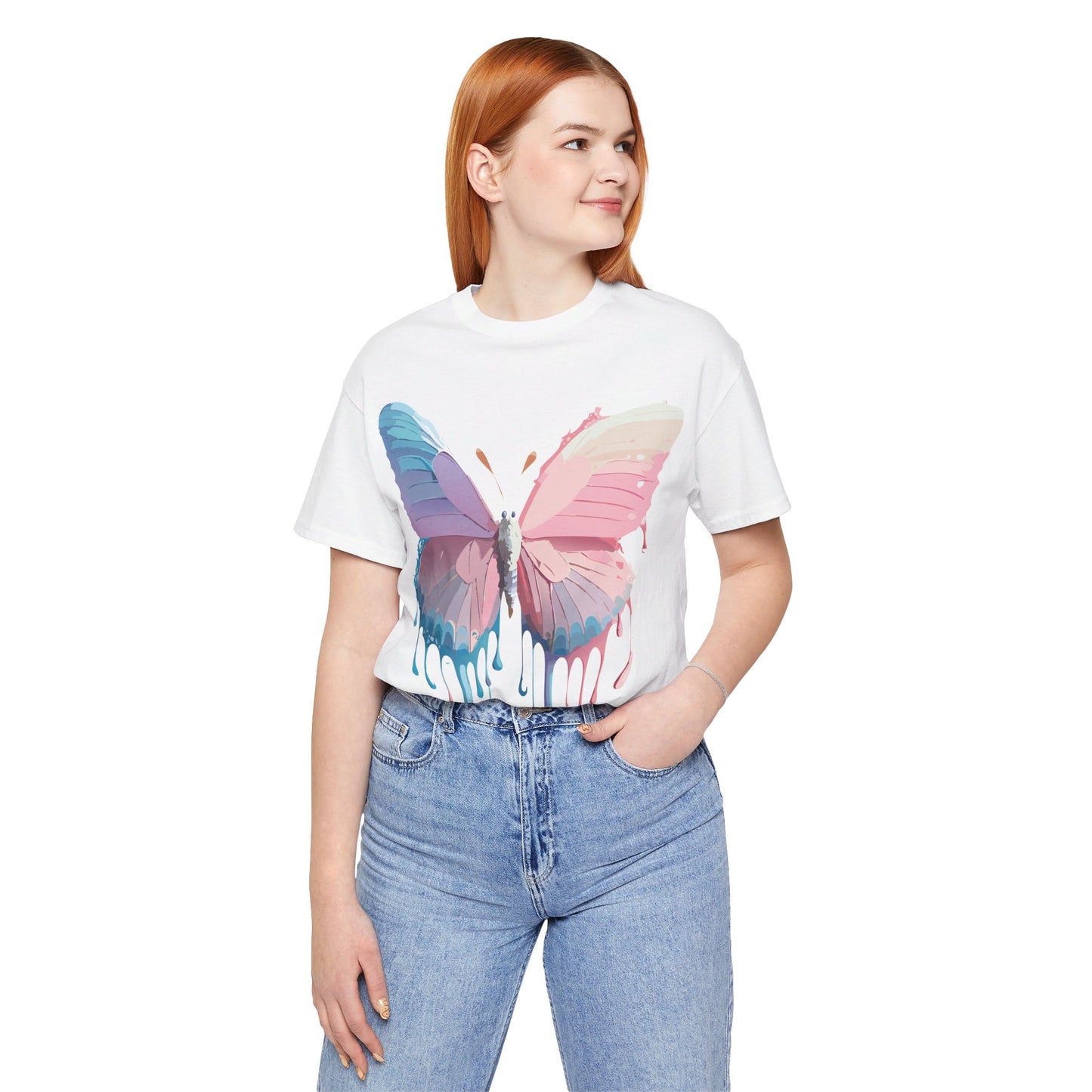 Natural Cotton Tee Shirt with Butterfly