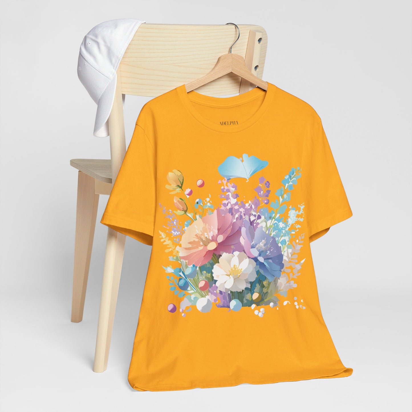 Natural Cotton Tee Shirt with Flowers