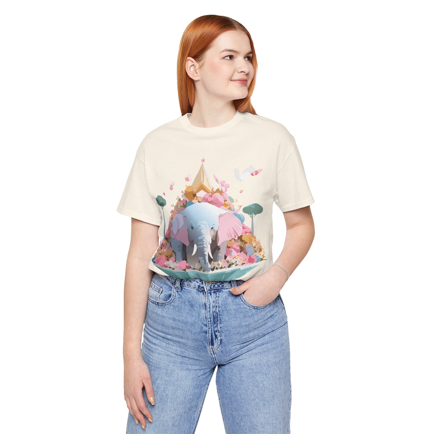 T-shirt en coton naturel avec motif éléphant