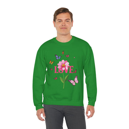 Unisex Floral Love Sweatshirt Valentines Day Cotton Poly Blend Butterfly