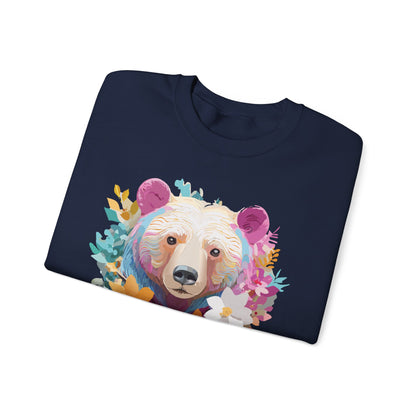 Unisex Floral Bear Sweatshirt With Art Design Gildan 18000 Crewneck