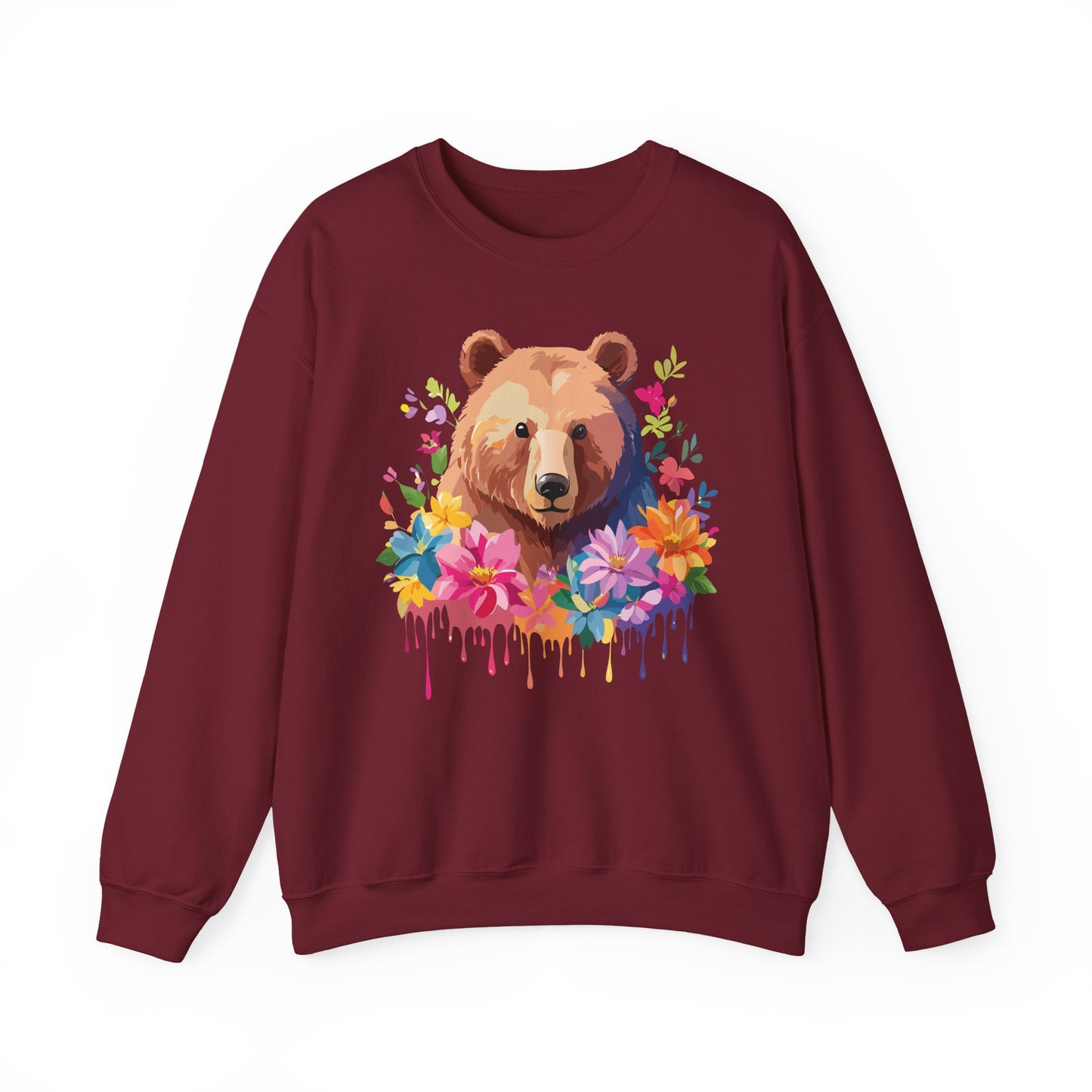 Unisex Floral Bear Sweatshirt, Animals Sweatshirt, Floral Sweatshirt, Art Design Sweatshirt