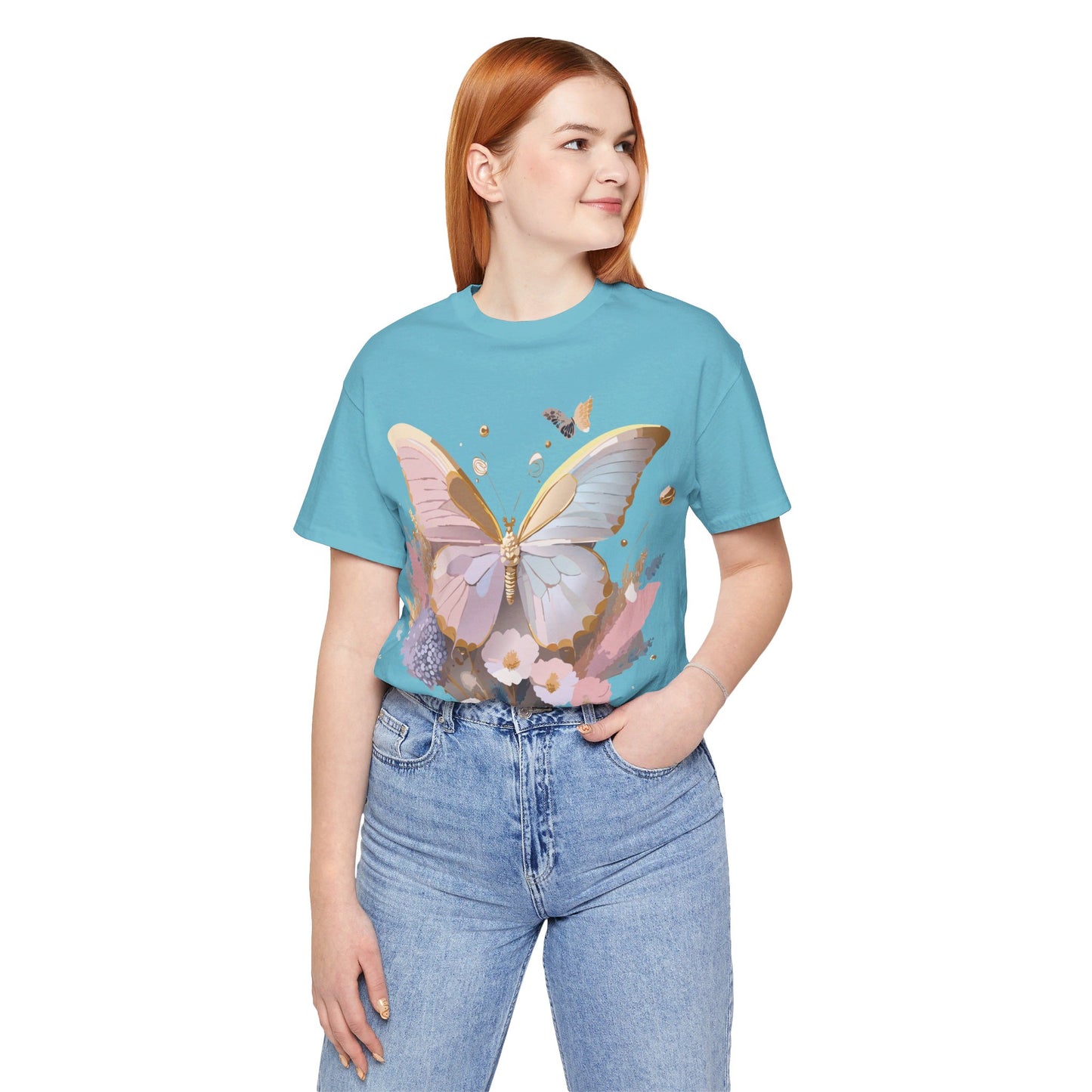 Natural Cotton Tee Shirt with Butterfly