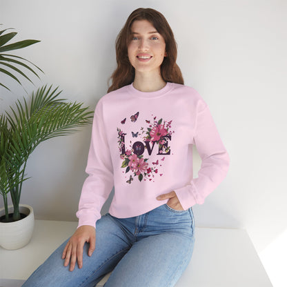 Unisex Floral Love Sweatshirt Fifty Fifty Cotton Poly Valentines Day Gift