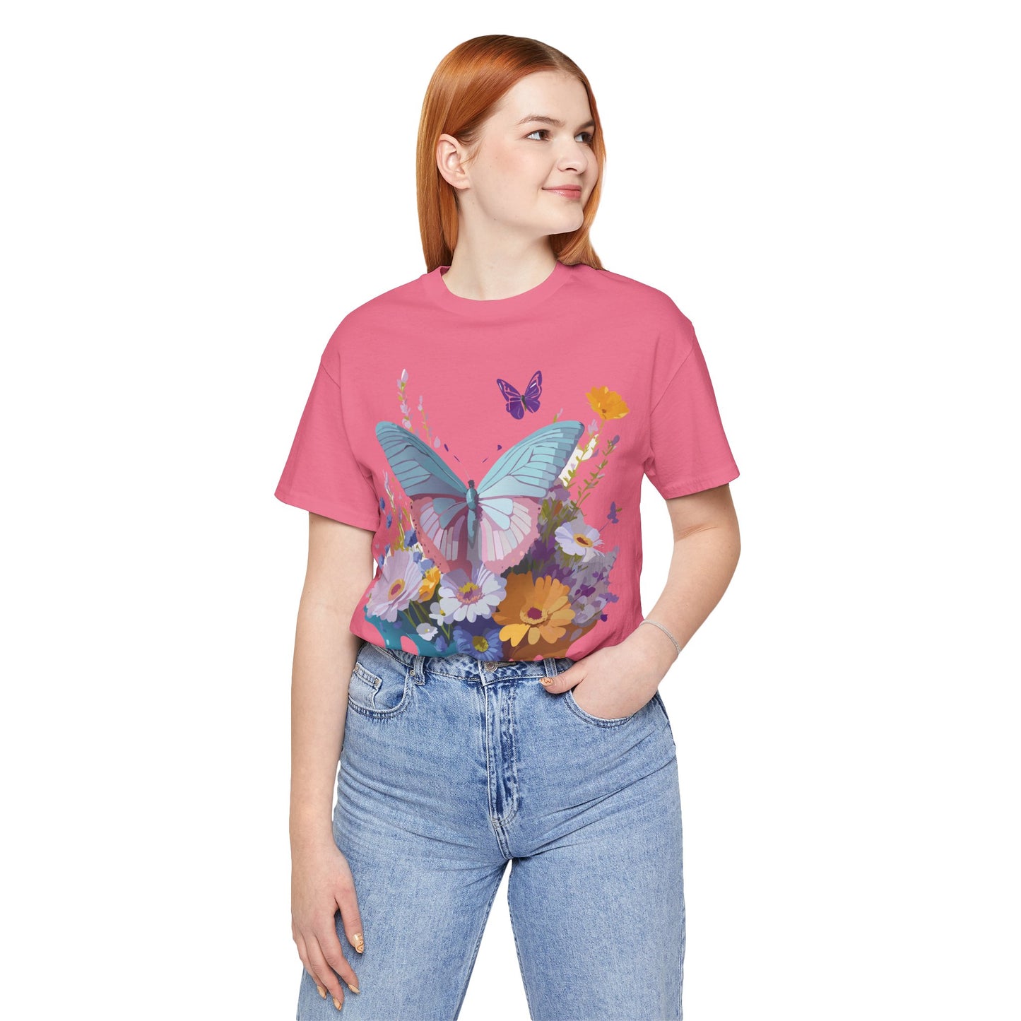 Natural Cotton Tee Shirt with Butterfly