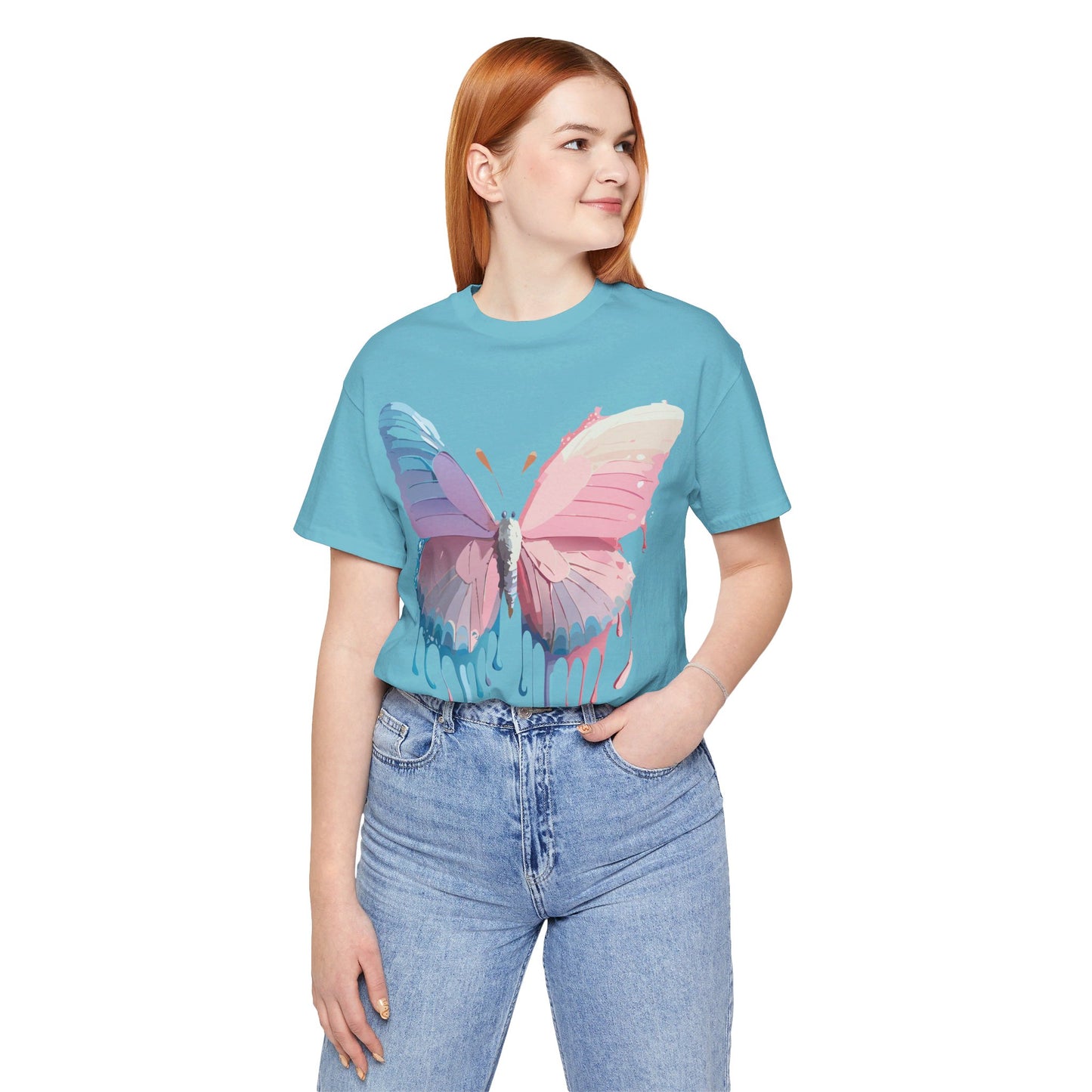 Natural Cotton Tee Shirt with Butterfly