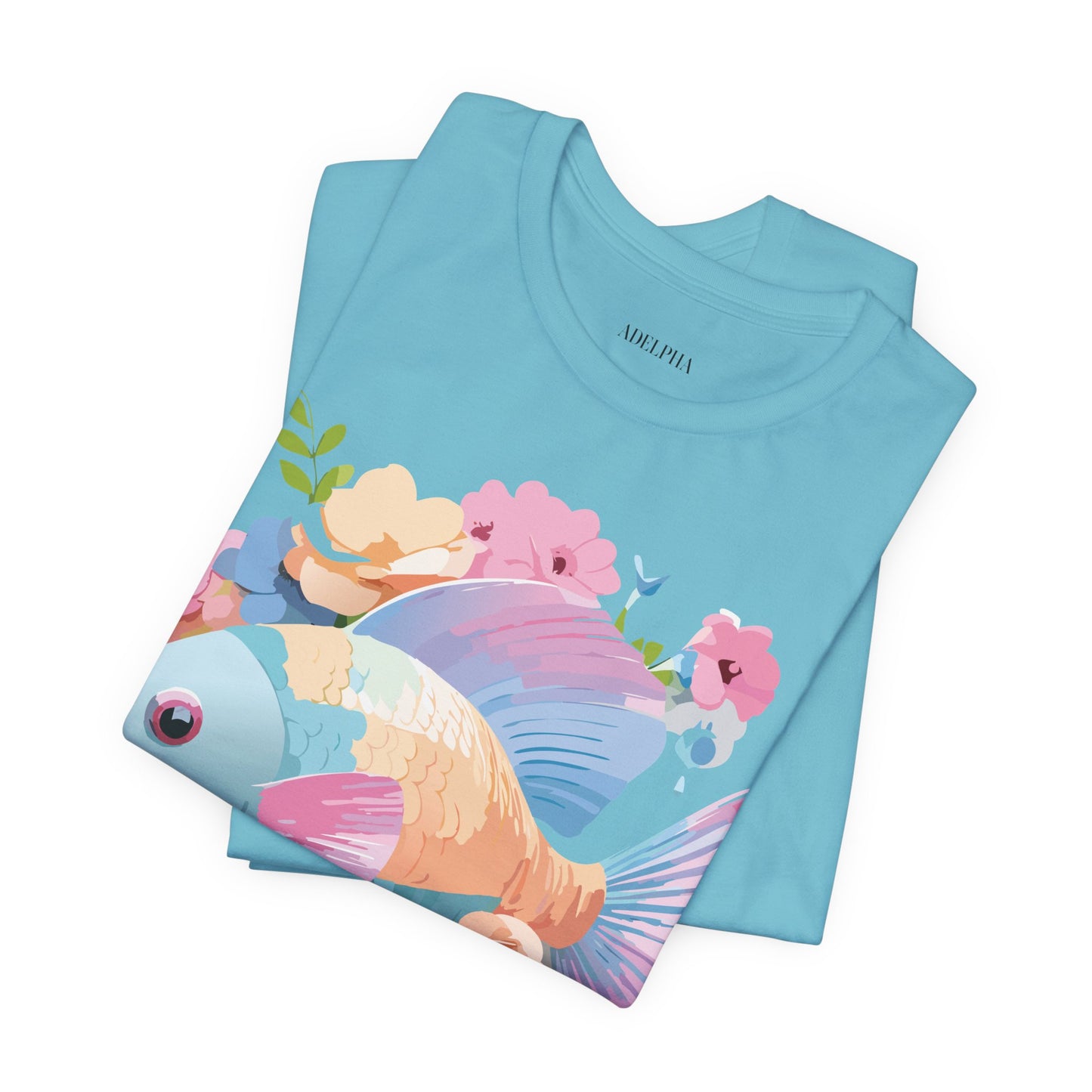 Natural Cotton Tee Shirt with Fish