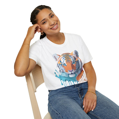 Tiger Print Shirt Unisex Softstyle Tee 100 Percent Ring Spun Cotton