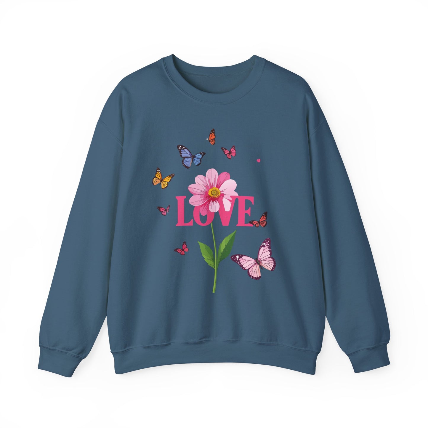 Unisex Floral Love Sweatshirt Valentines Day Cotton Poly Blend Butterfly