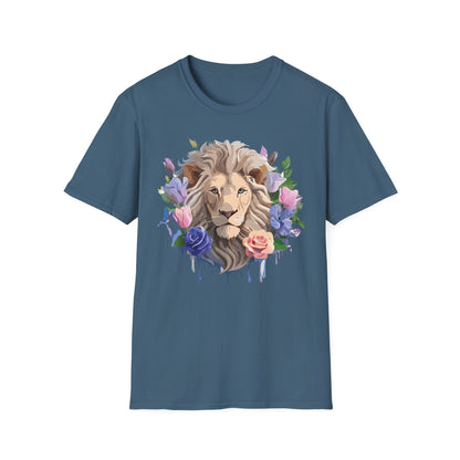 Unisex Floral Lion Tee Shirt Softstyle Gildan 64000 100 Percent Cotton