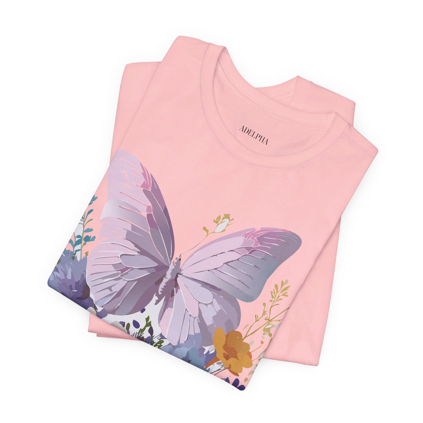 Natural Cotton Tee Shirt with Butterfly