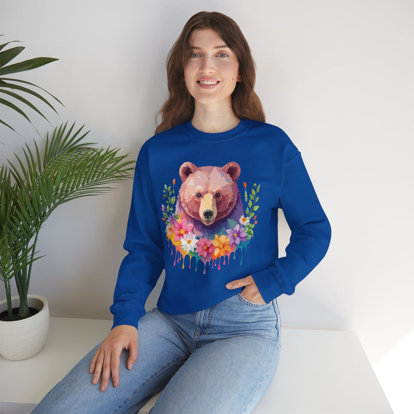 Unisex Floral Bear Sweatshirt, Animals Sweatshirt, Floral Sweatshirt, Art Design Sweatshirt