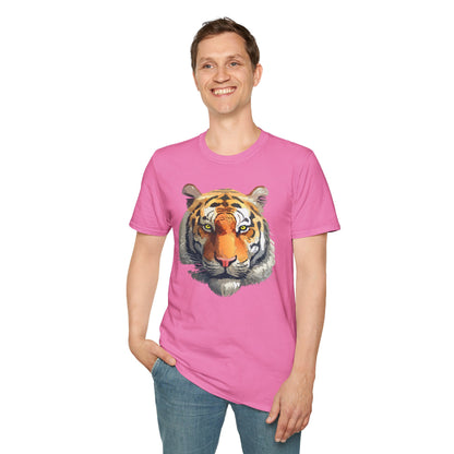 Tiger Print T Shirt Unisex Animal Tee 100 Percent Cotton Softstyle Gildan 64000