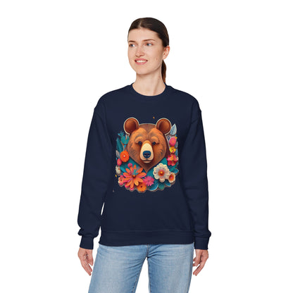 Unisex Floral Bear Sweatshirt Art Design Gildan 18000 Heavy Blend Crewneck
