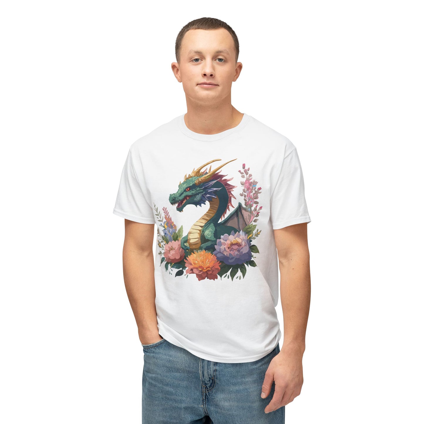 Dragon T-Shirt, Vintage Dragon Tee, Floral Tees, Dragon Art Design Shirt, Tee Shirt with Dragon 7
