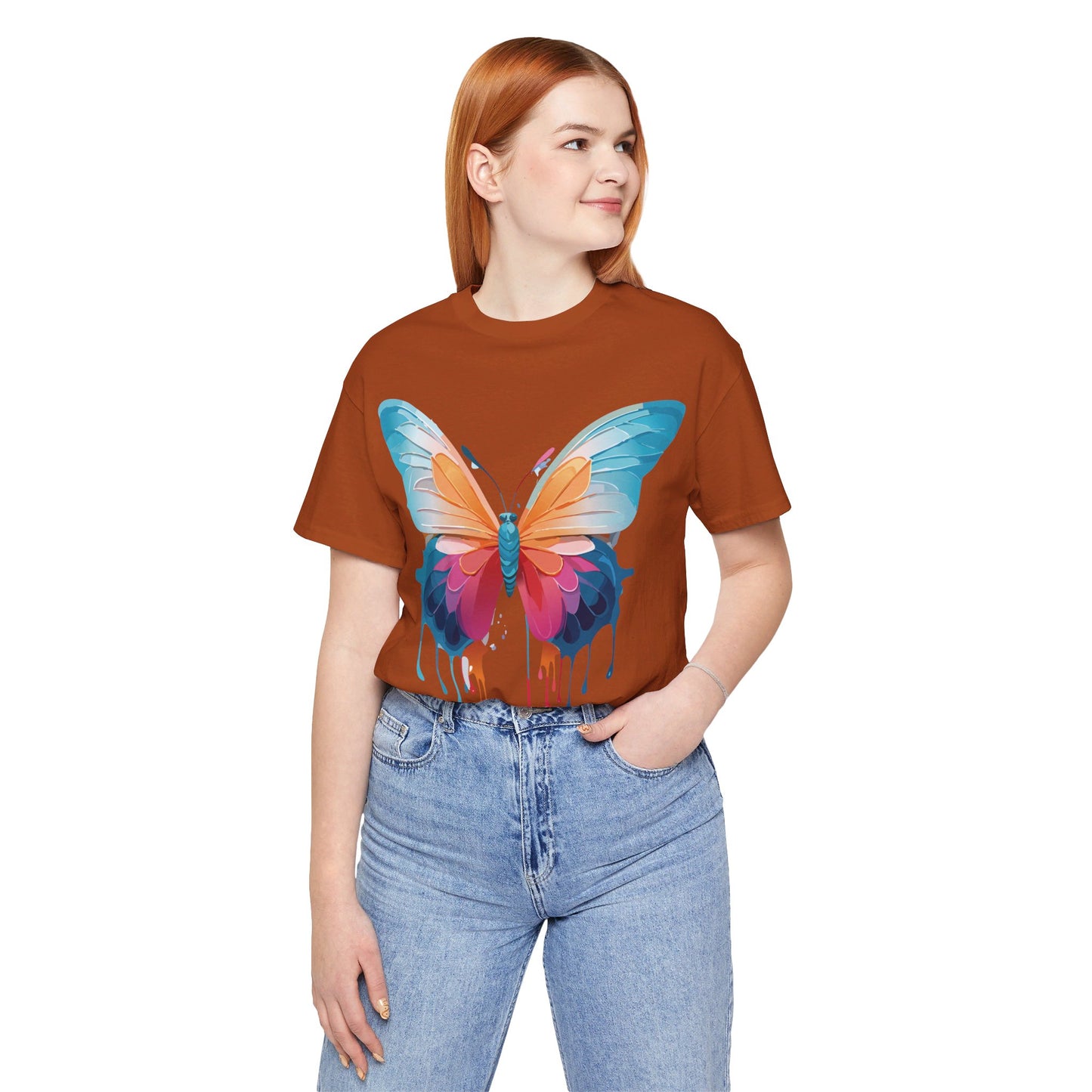 Natural Cotton Tee Shirt with Butterfly