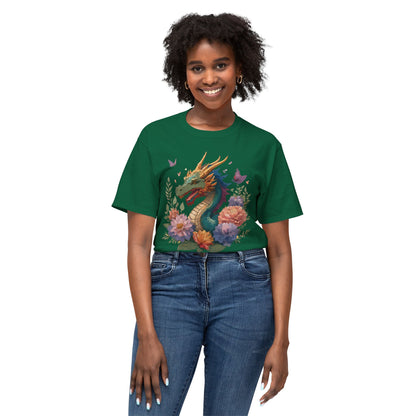 Dragon Art Tee Unisex Vintage Floral Tee Full Color Print HD Cotton
