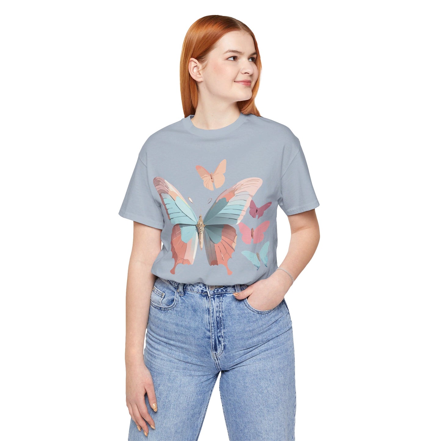 Natural Cotton Tee Shirt with Butterfly