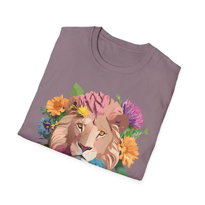 Floral Lion Shirt Unisex Tee Animal Print Gildan Softstyle 64000
