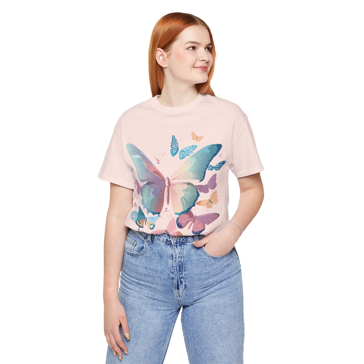 Natural Cotton Tee Shirt with Butterfly