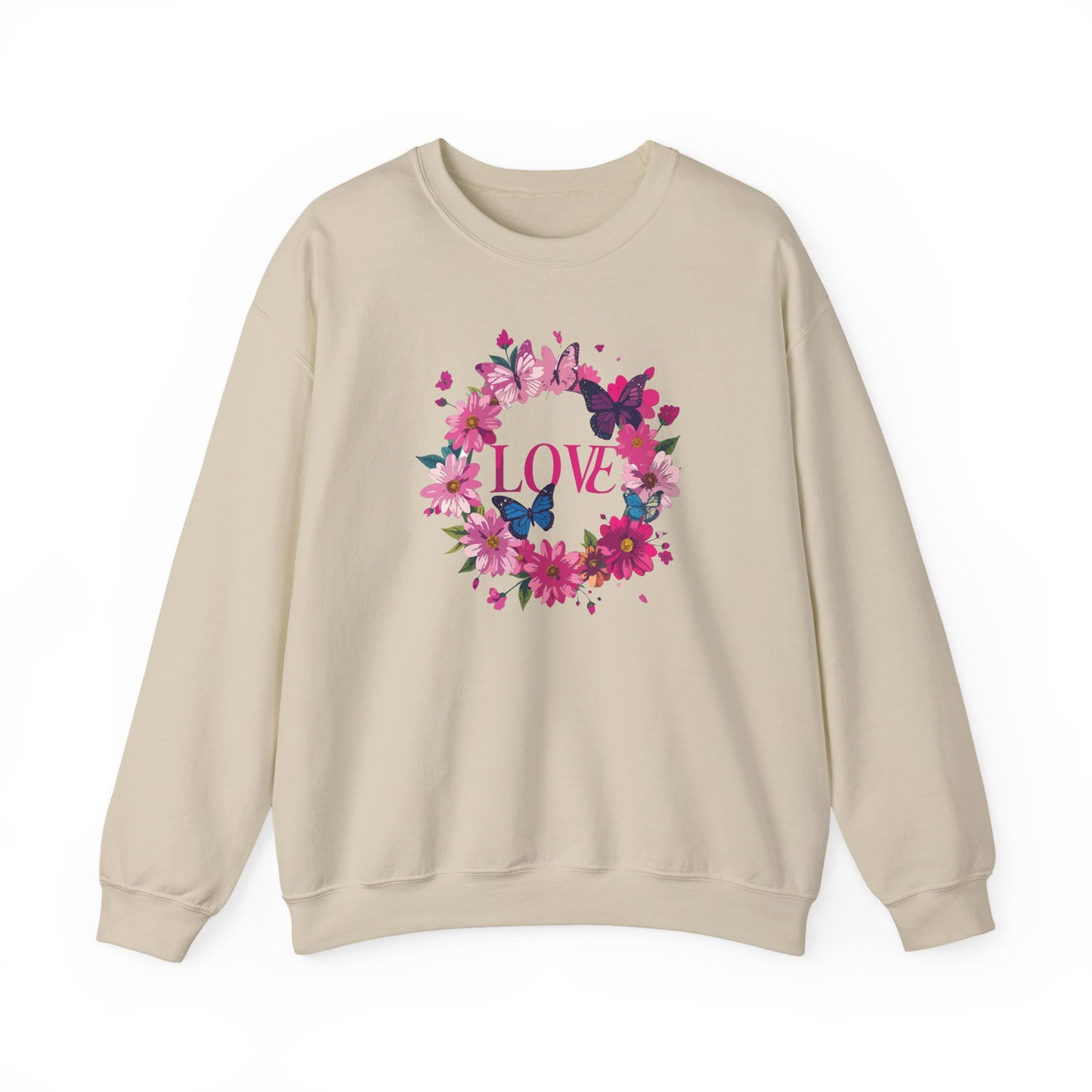 Unisex Floral Love Sweatshirt Butterfly Print 50 50 Cotton Poly Valentines Day