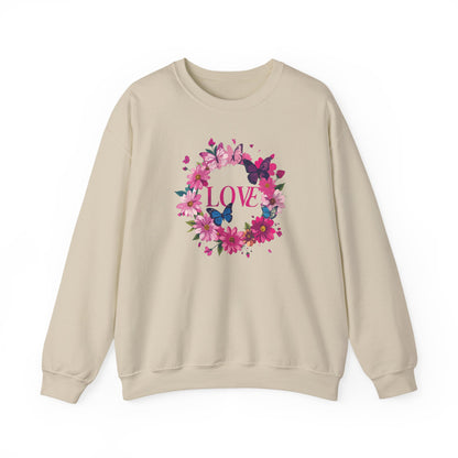 Unisex Floral Love Sweatshirt Butterfly Print 50 50 Cotton Poly Valentines Day