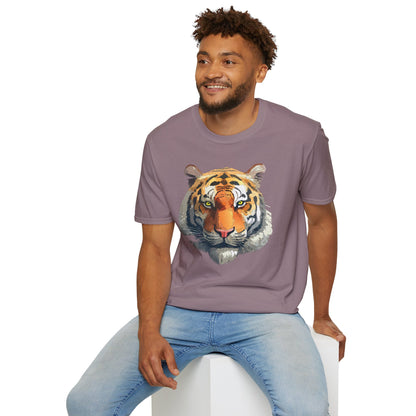 Tiger Print T Shirt Unisex Animal Tee 100 Percent Cotton Softstyle Gildan 64000