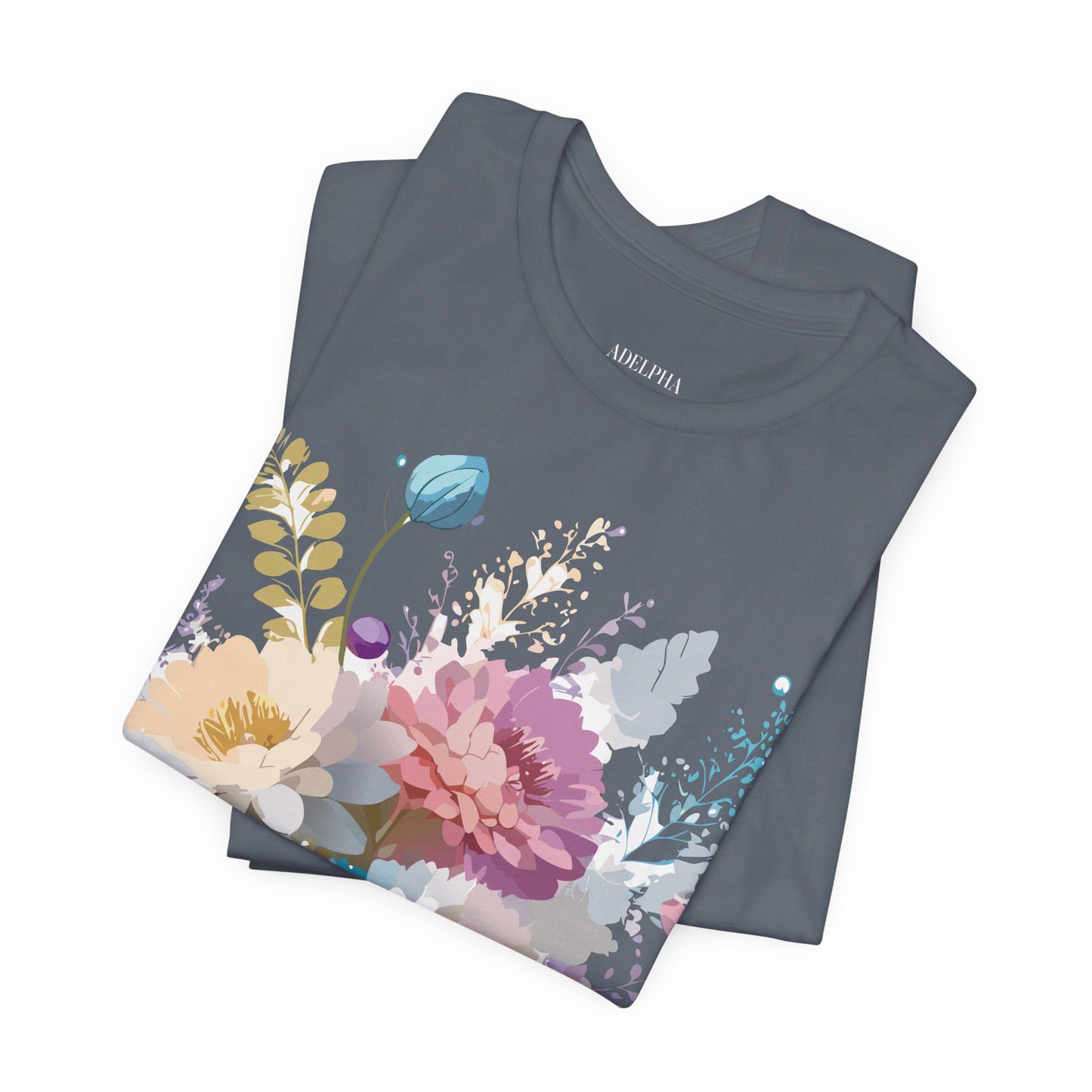 Natural Cotton Tee Shirt with Flowers