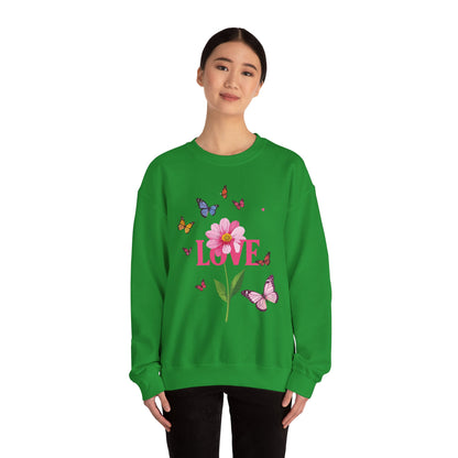 Unisex Floral Love Sweatshirt Valentines Day Cotton Poly Blend Butterfly