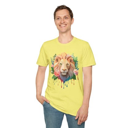 Gildan Unisex Lion Shirt Floral Lion Tee Animal Print Softstyle Tee