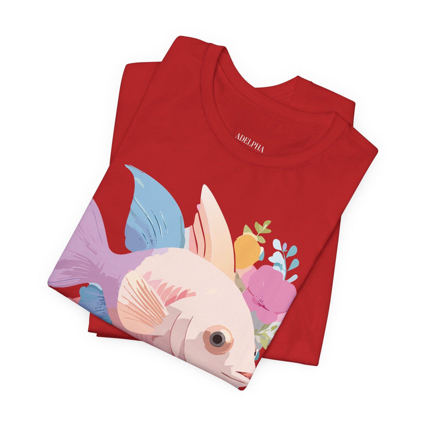 Natural Cotton Tee Shirt with Fish