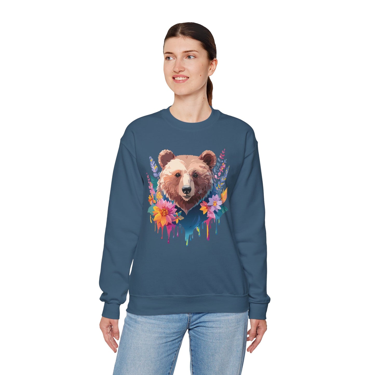 Unisex Floral Bear Sweatshirt, Animals Sweatshirt, Floral Sweatshirt, Art Design Sweatshirt