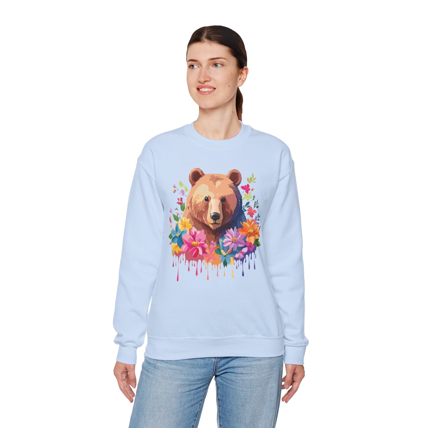 Unisex Floral Bear Sweatshirt, Animals Sweatshirt, Floral Sweatshirt, Art Design Sweatshirt