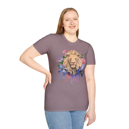 Unisex Softstyle Lion Shirt Floral Lion Tee Animal Print Graphic Tee