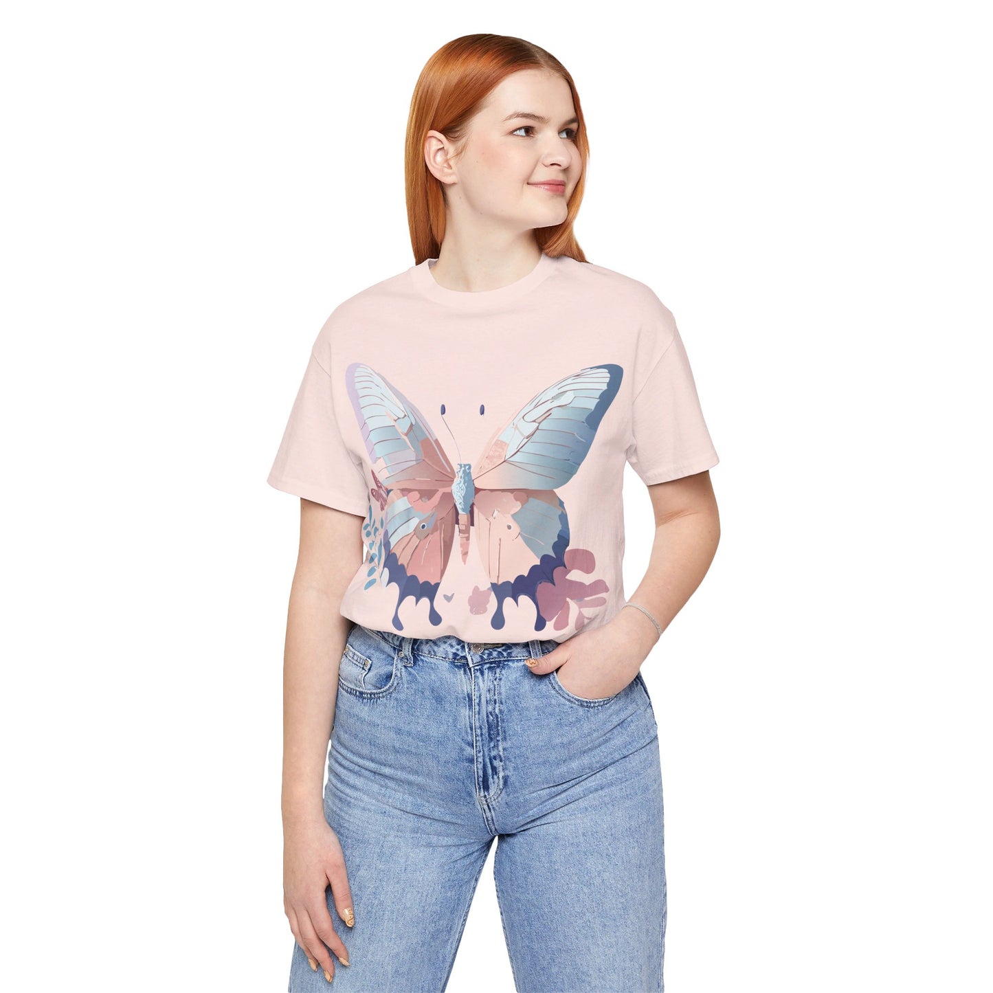 Natural Cotton Tee Shirt with Butterfly