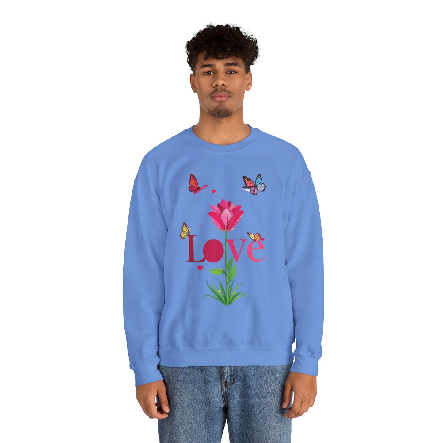 Unisex Floral Love Sweatshirt Floral Butterfly Design Cotton Poly Valentines Day