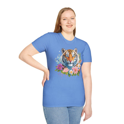 Tiger Print Unisex Softstyle T Shirt 100 Percent Ring Spun Cotton Tee