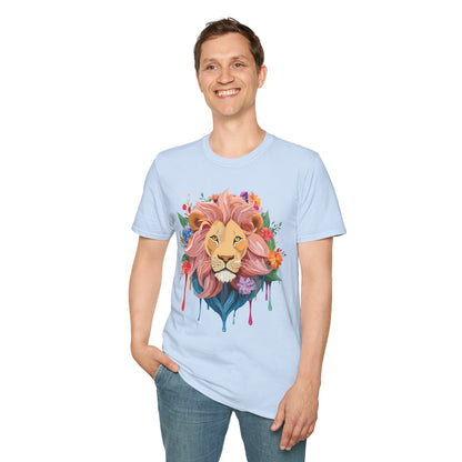 Lion Shirt Unisex Floral Lion Tee Animal Print Softstyle Tee
