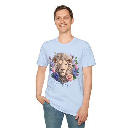 Unisex Floral Lion Tee Shirt Softstyle Gildan 64000 100 Percent Cotton